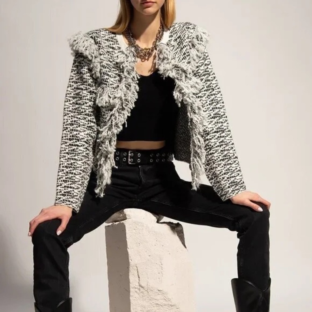 ALL SAINTS Black and White Tassel Jacket